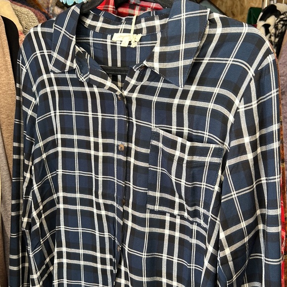 373. Plaid Indigo Blue Black White Button Down Rayon Shirt S, M & L NEW Item NWT - Picture 8 of 8